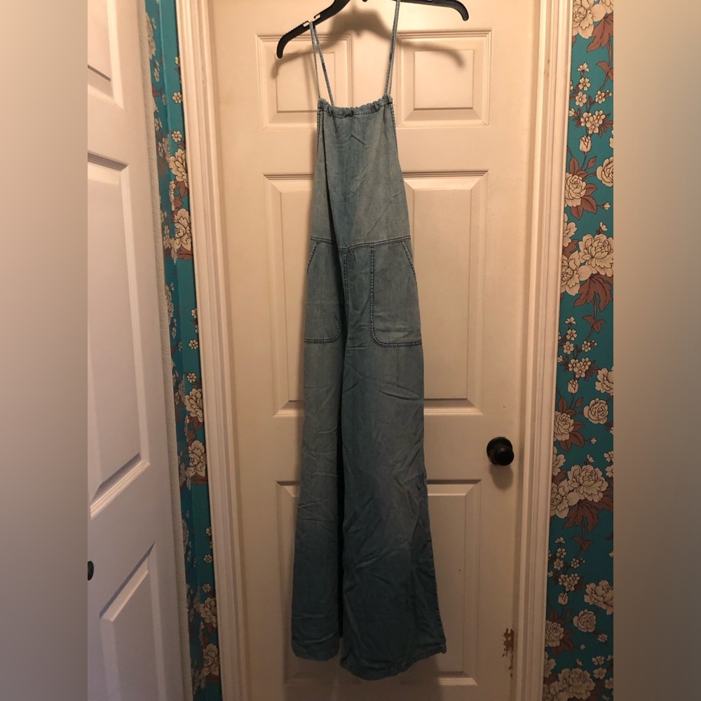 Free People Blue Women's Wide-Leg Overalls Jumpsuit